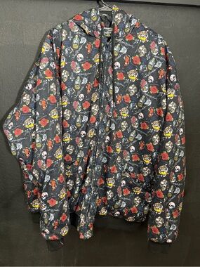 A$$holes Live Forever Men's XXL Loud Print Jacket Hooded Lined Roses Skulls